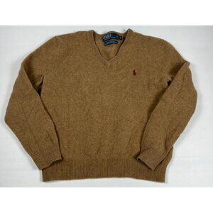 Polo Ralph Lauren Boys M Brown V-Neck Lambswool Sweater Red Pony